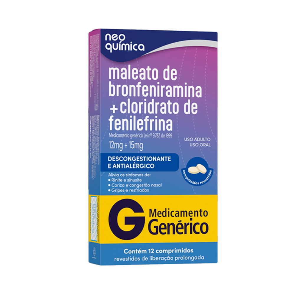 Bronfeniramina + Fenilefrina com 12 Comprimidos Genérico Neo Química