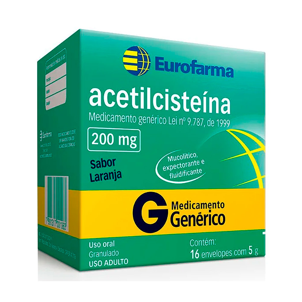 Acetilcisteína 200mg com 16 Envelopes Genérico Eurofarma