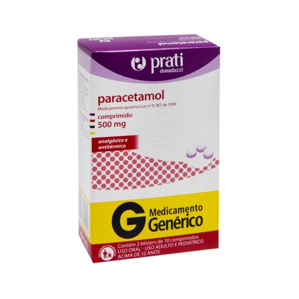 Paracetamol 500mg com 20 Comprimidos Genérico Prati Donaduzzi
