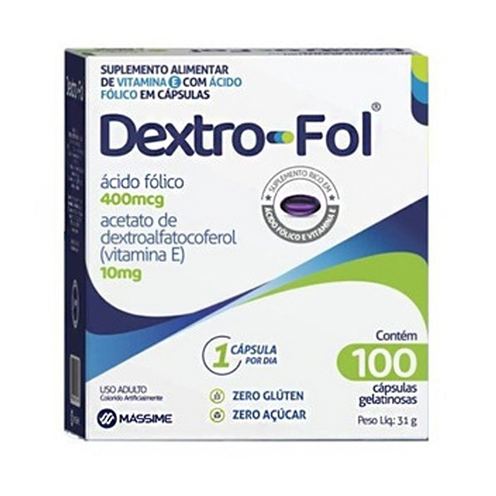 Dextro-Fol 400mcg + 10mg com 100 Cápsulas